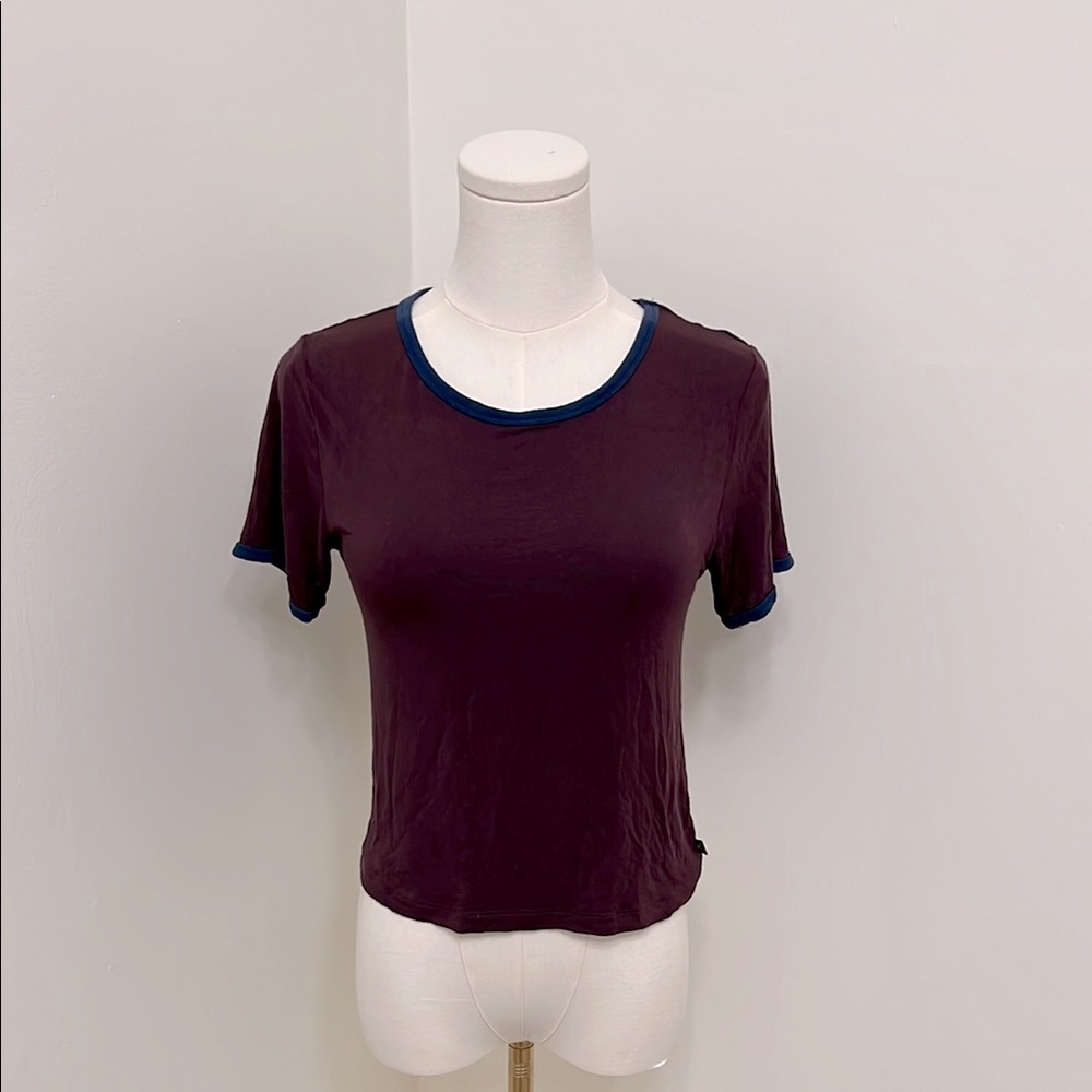 Women's Purple Semi-Crop Top with Blue Trim